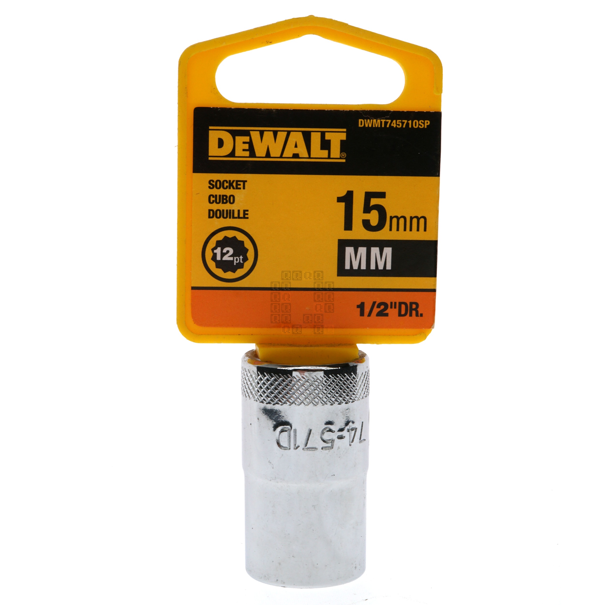 DeWALT DWMT74571OSP 15mm Chrome Standard Socket, 1/2" Drive, 74-571D, 12-Point