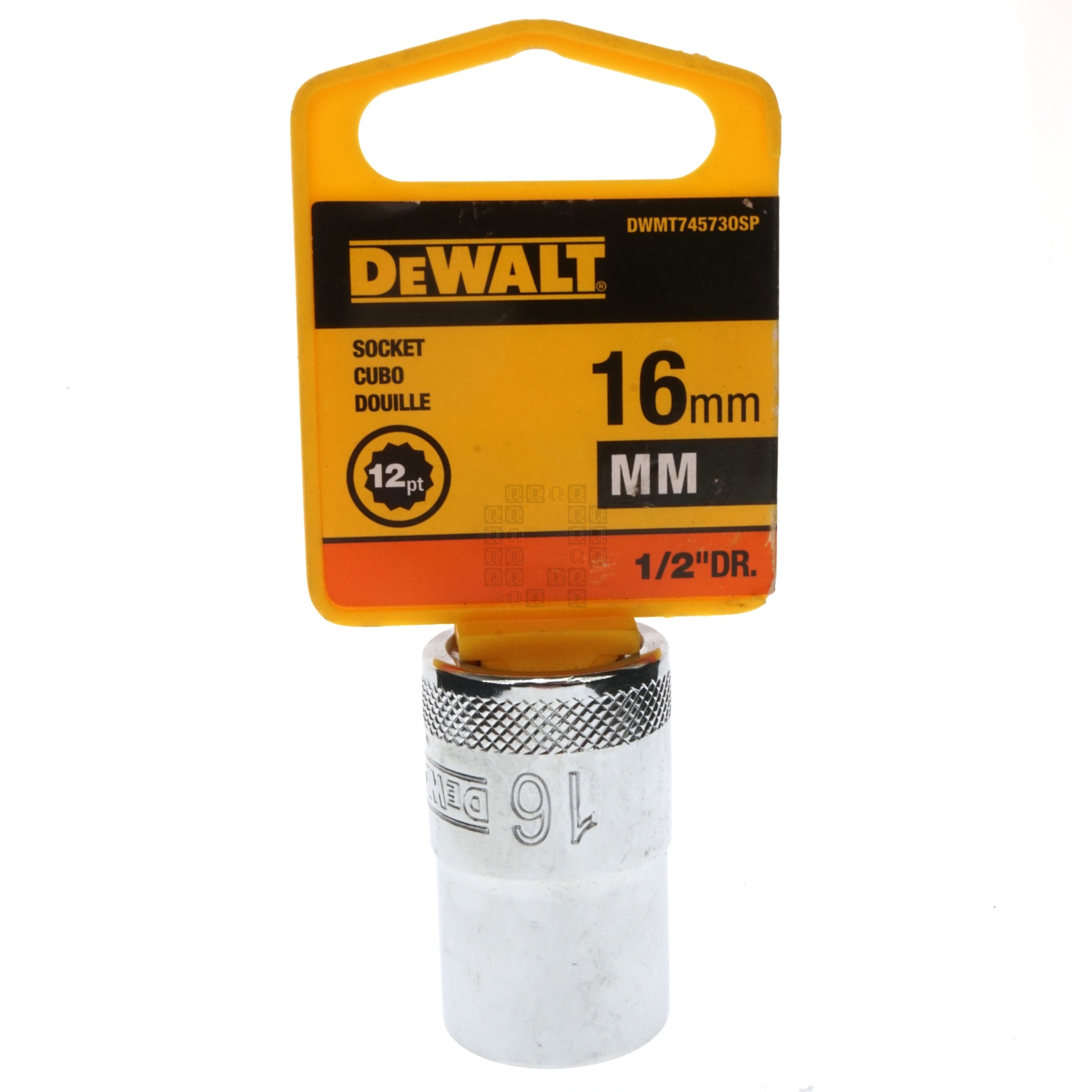 DeWALT DWMT74573OSP Metric Chrome Socket, 16mm 12-Point, 1/2" Drive, 74-573D