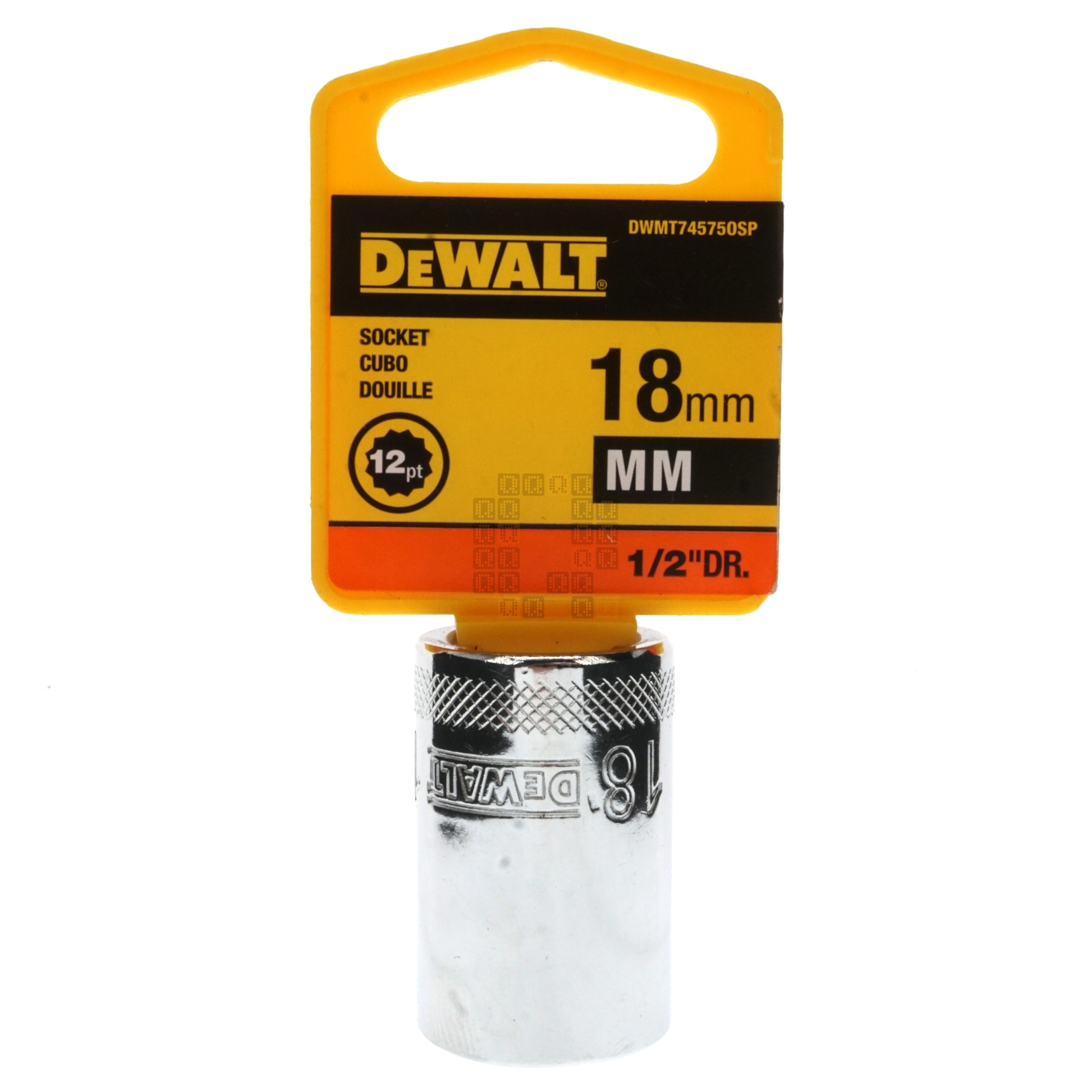 DeWALT DWMT74575OSP 18mm Metric Chrome Socket, 1/2" Drive, 74-575D 12-Point