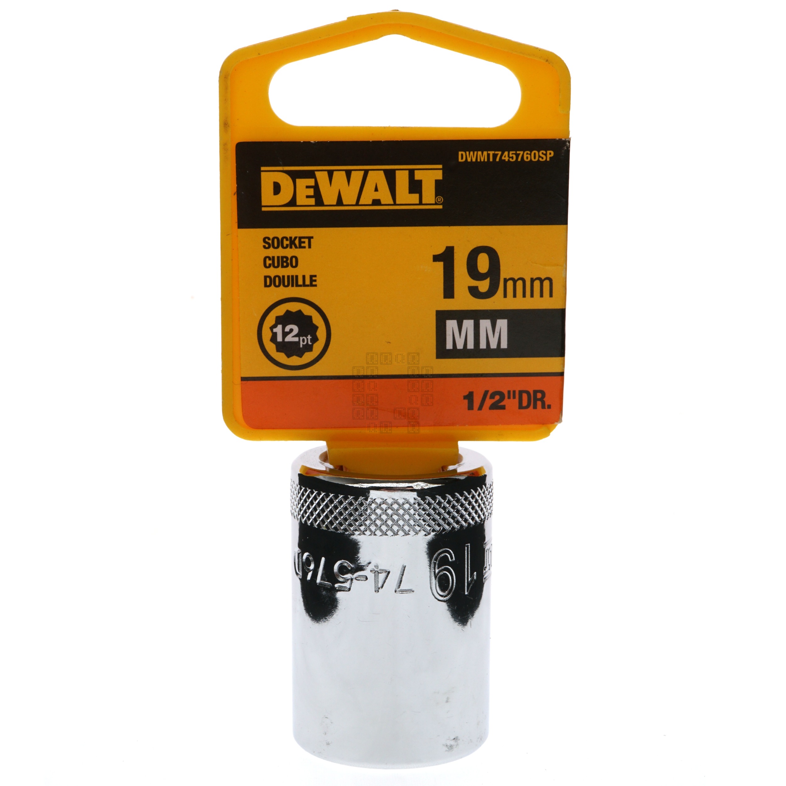 DeWALT DWMT74576OSP Metric Chrome Socket, 19mm 12-Point, 1/2" Drive, 74-576D
