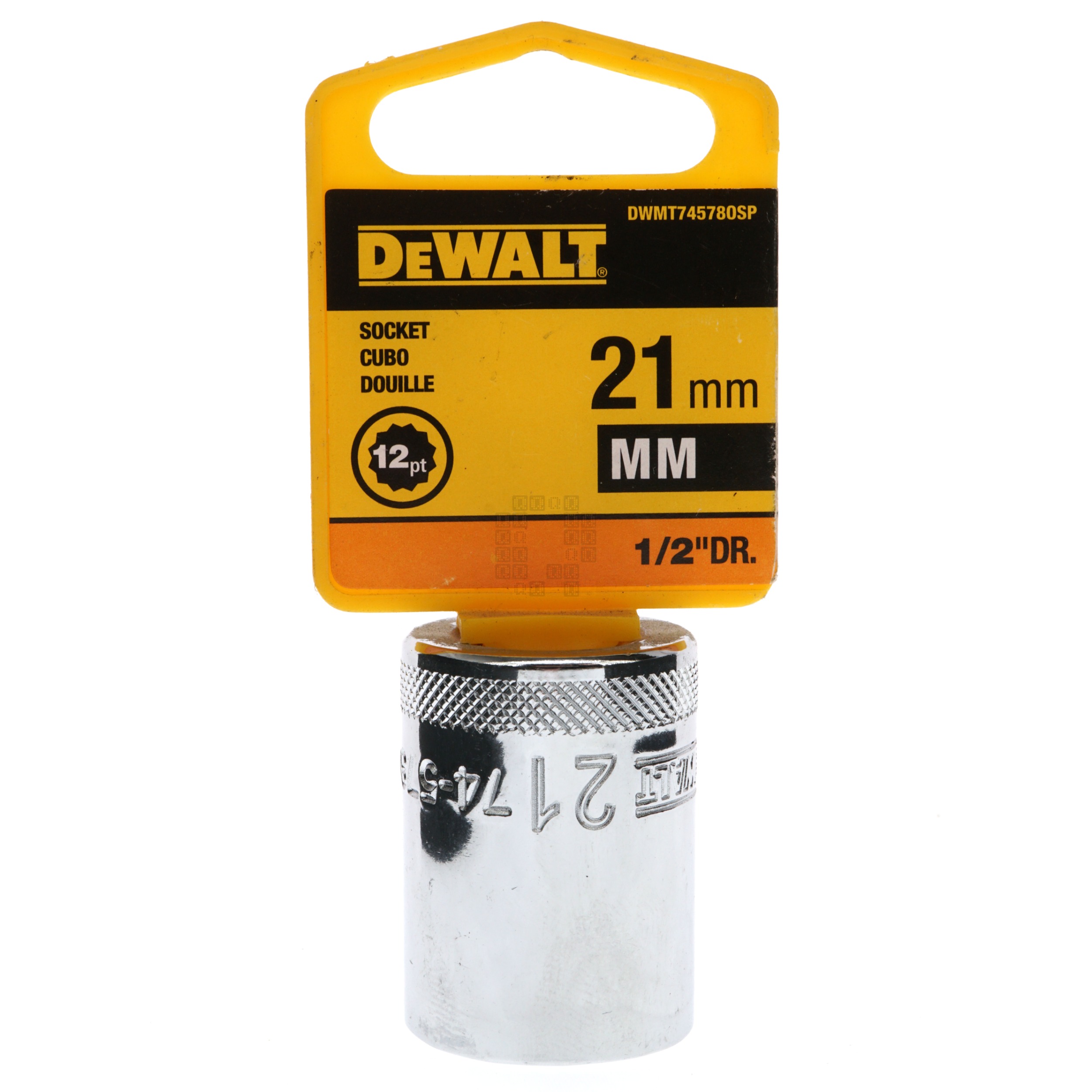 DeWALT DWMT74578OSP Metric Chrome Socket, 21mm 12-Point, 1/2" Drive, 74-578D