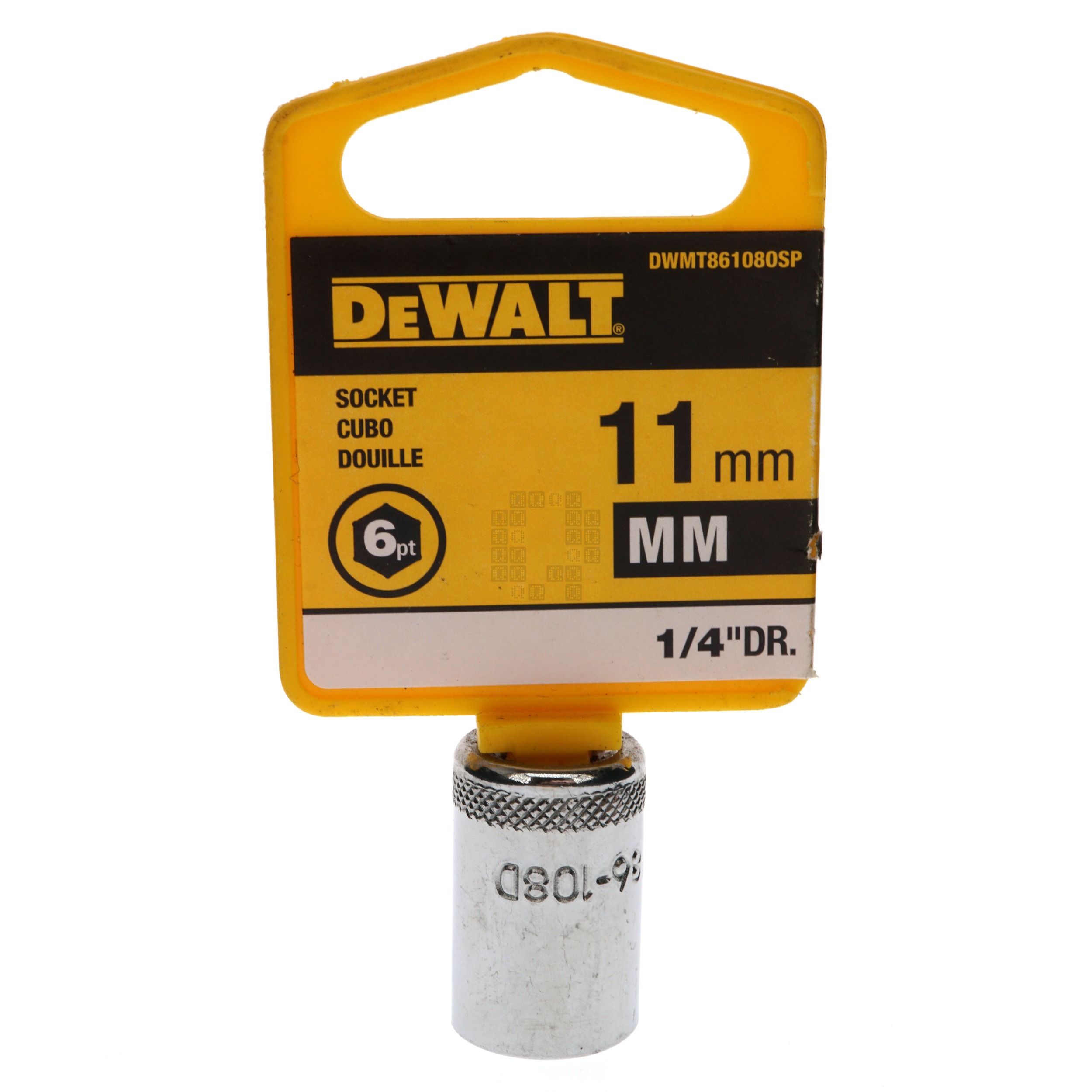 DeWALT DWMT86108OSP 11mm Metric Chrome Socket, 1/4" Drive, 86-108D, 6-Point