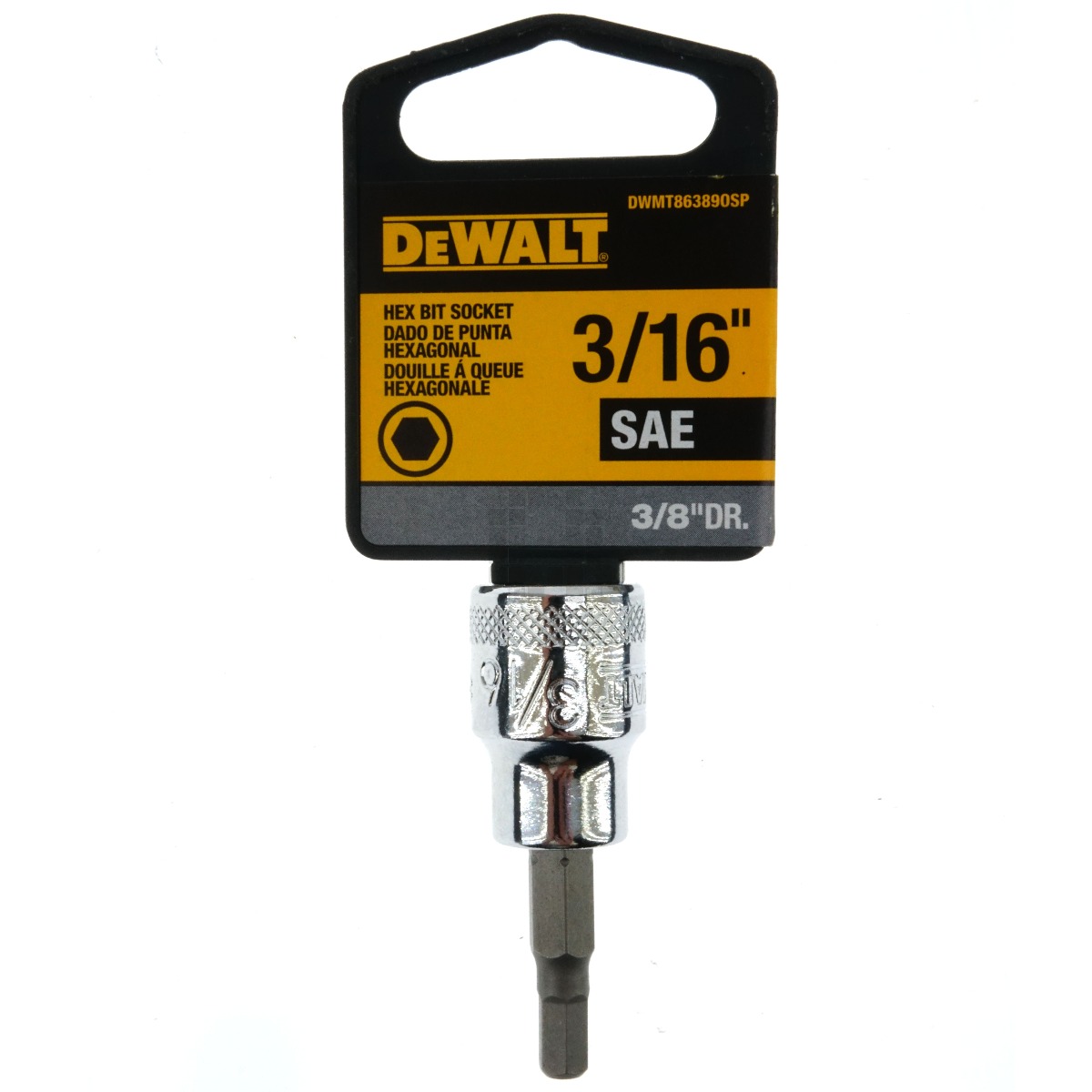 Dewalt DWMT86389OSP 3/16" SAE Chrome Hex Bit Socket, 3/8" Drive, 86-389D