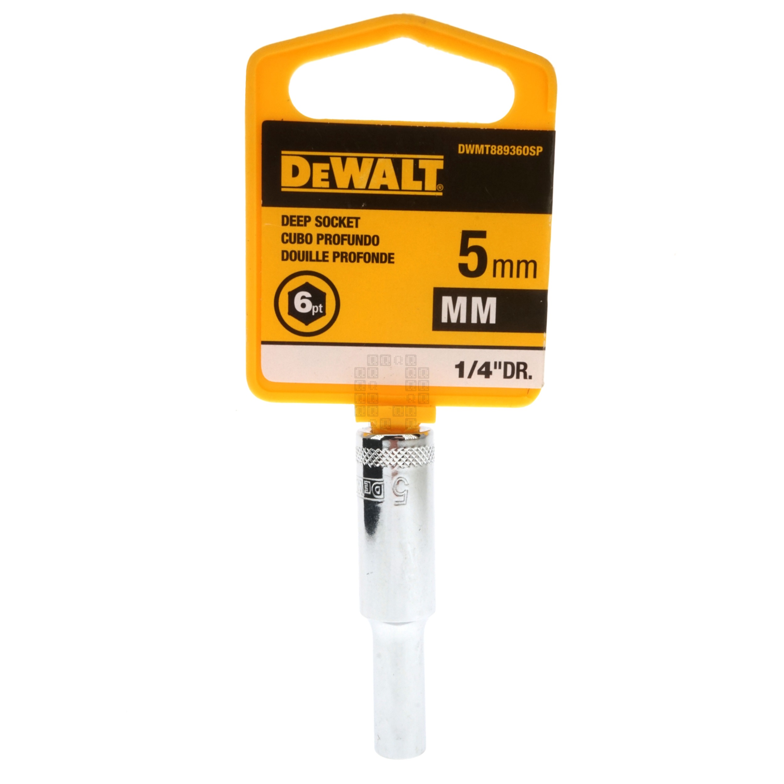 DeWALT DWMT88936OSP Metric Deep Chrome Socket, 5mm 6-Point, 1/4" Drive, 88-936D