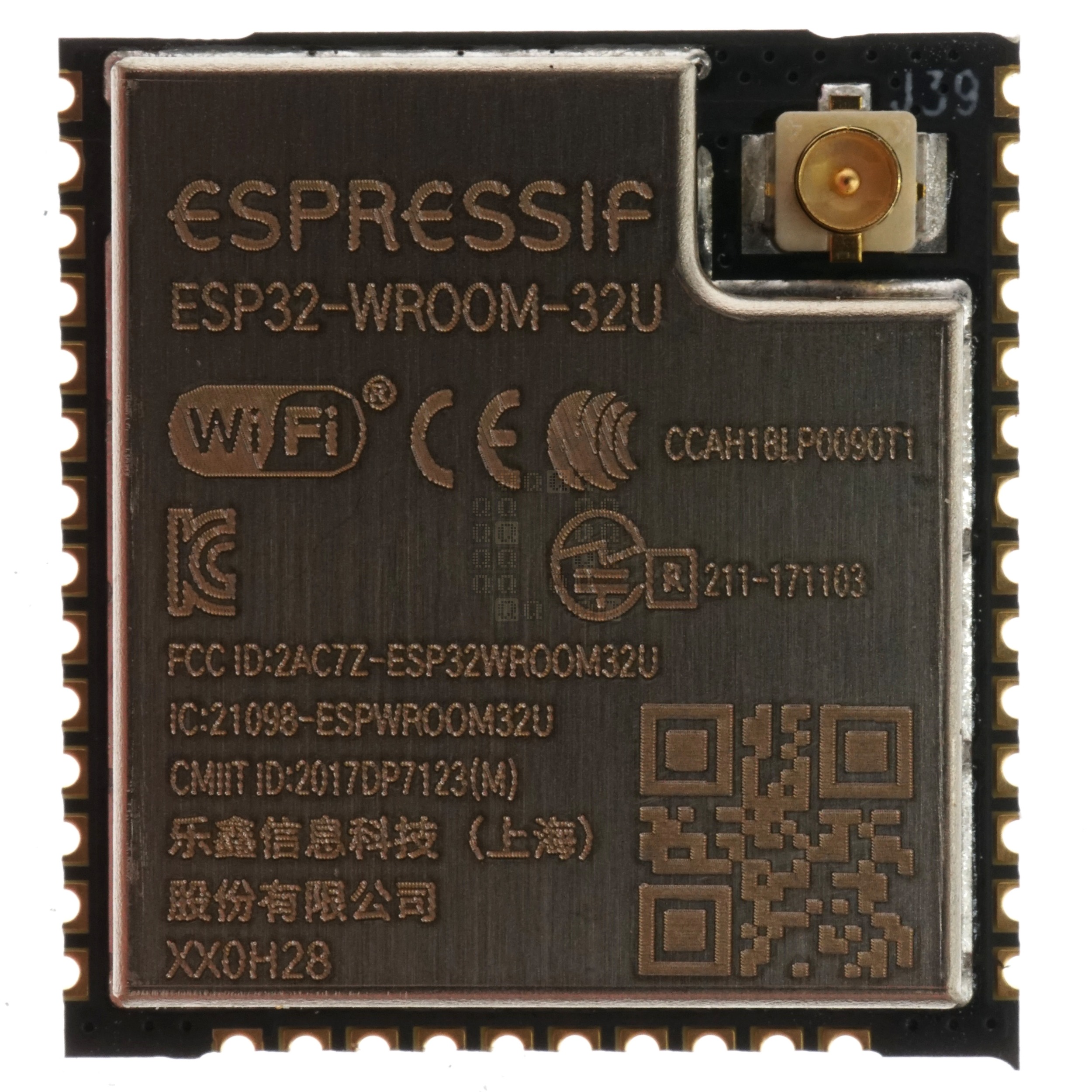 Espressif ESP32-WROOM-32U-0H28 Microprocessor with Wi-Fi & Bluetooth, 16MB Flash
