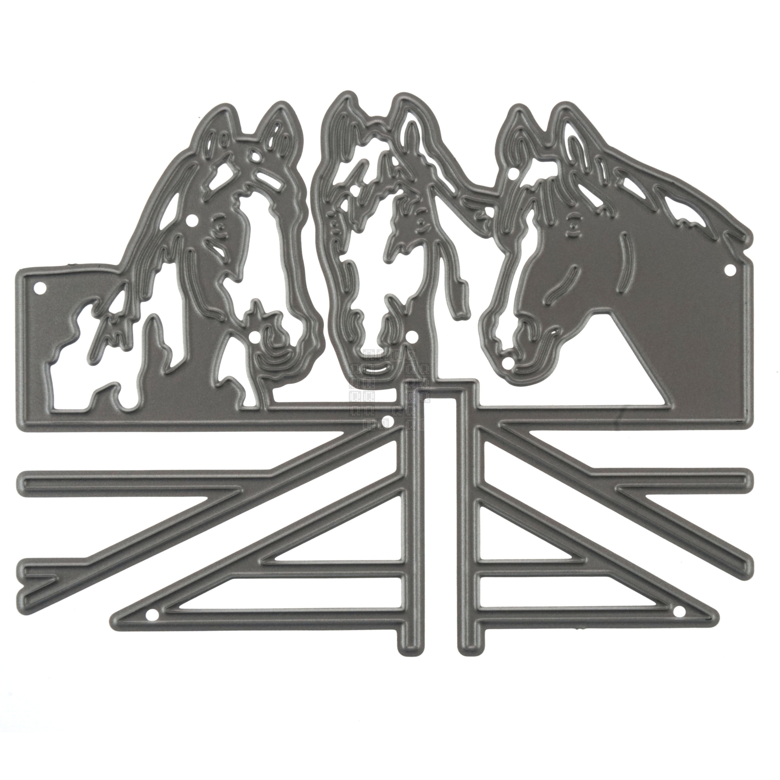3 Horses Waiting at Wooden Gate Metal Cutting Die