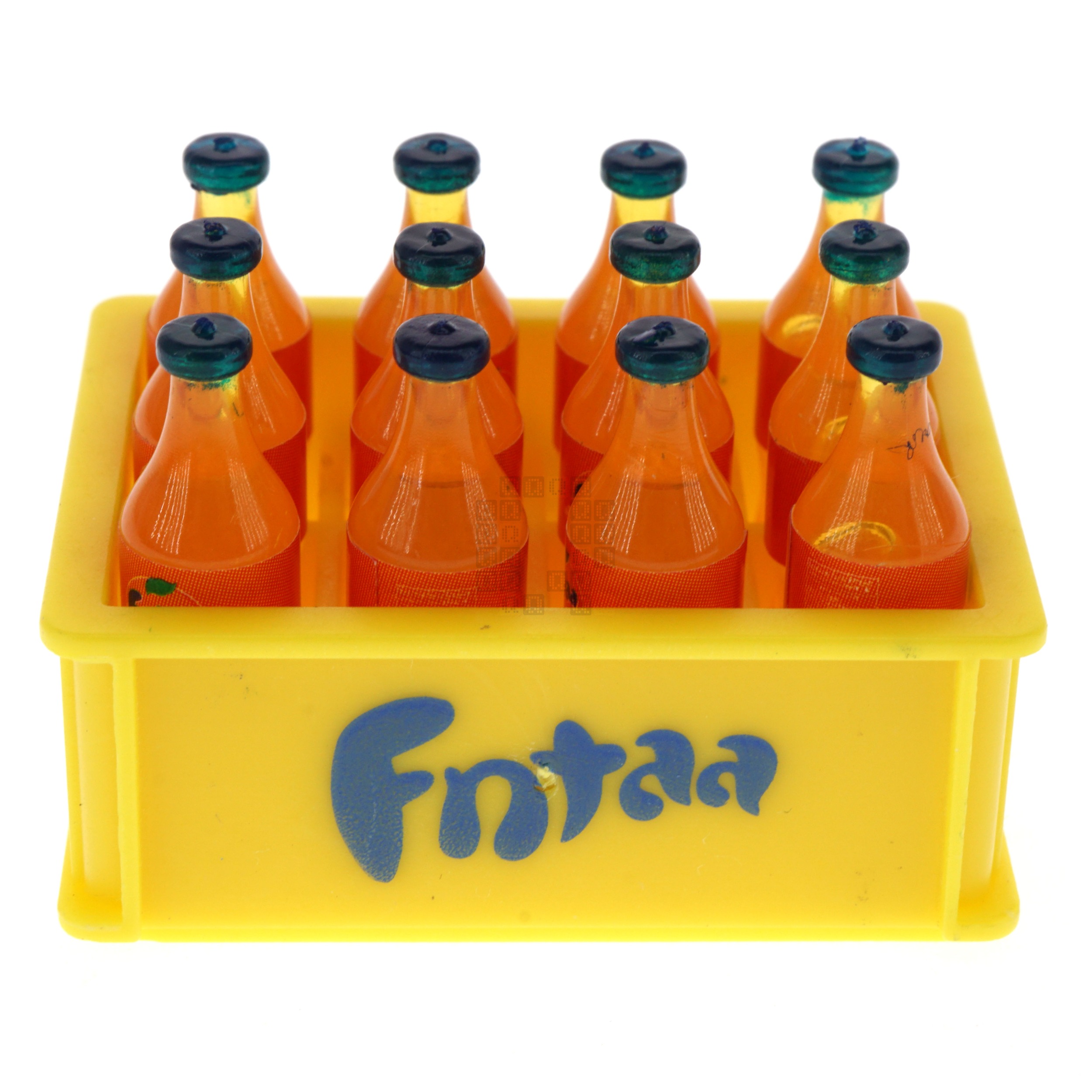 1:12 Scale, 12 Miniature Fntaa 'Glass' Soda Bottles in Plastic Carrying Case