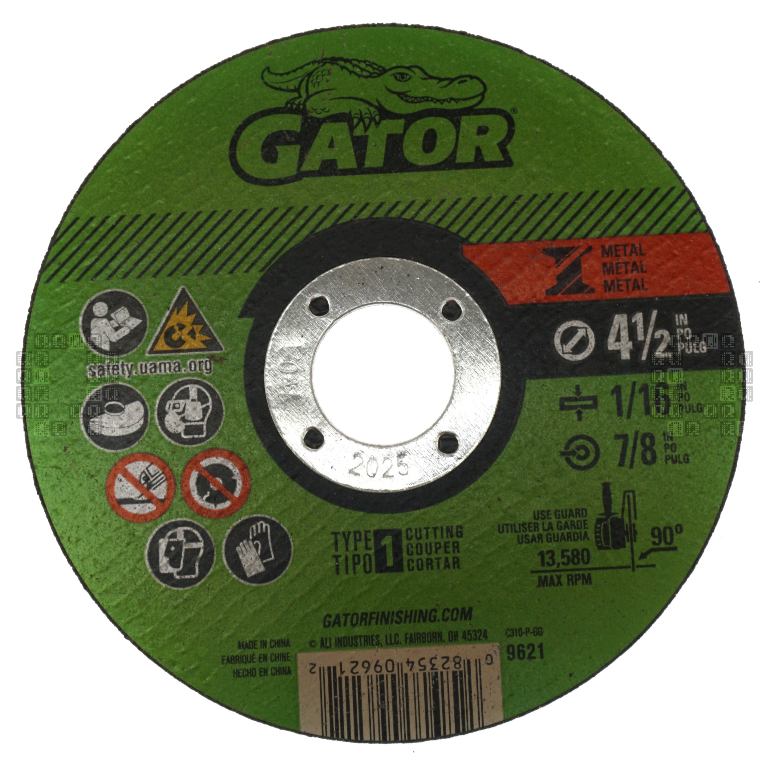 Gator 9621 4-1/2" Metal Cut-Off Blade, 1/16" Thickness, 7/8" Arbor, Type 1