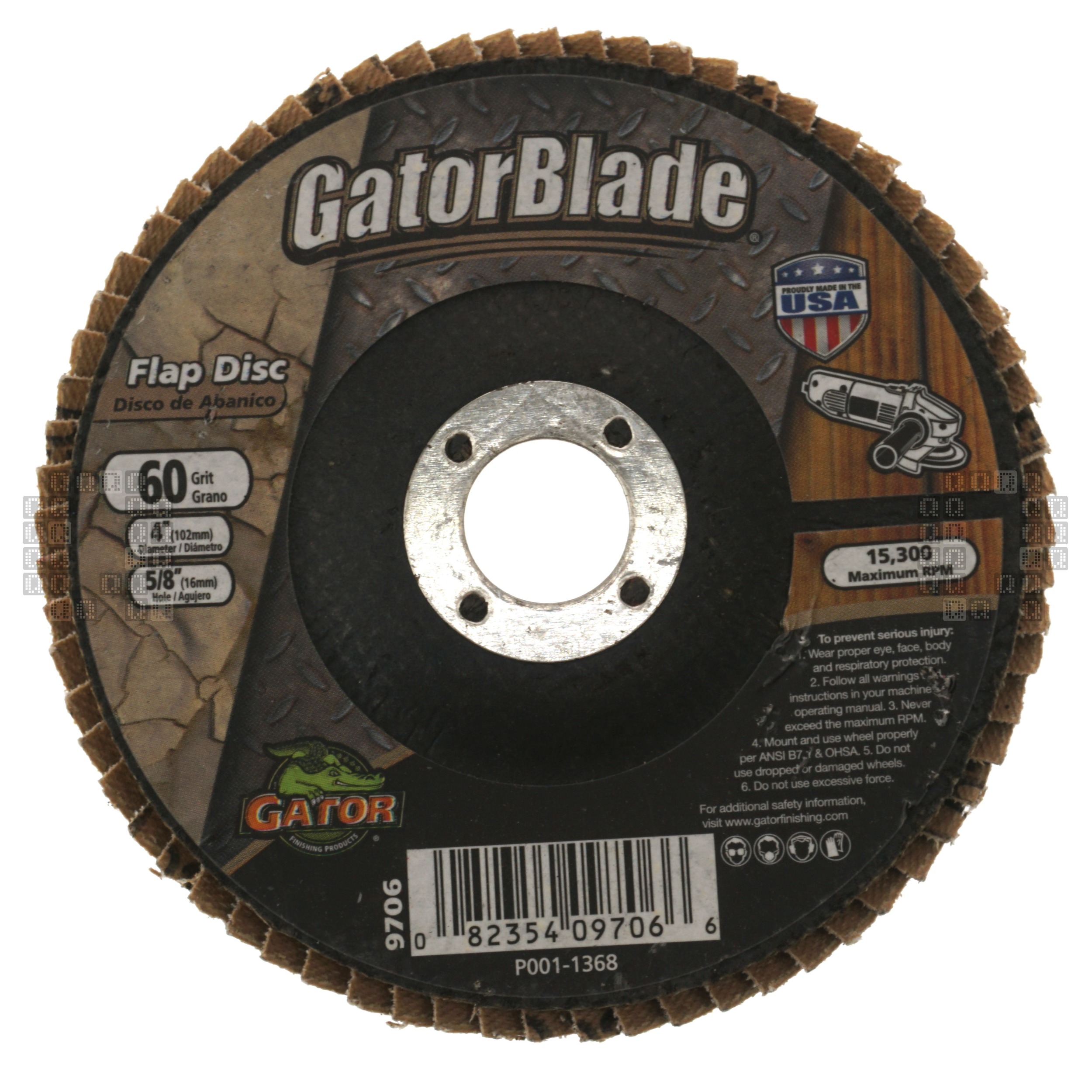 Gator 9706 4" Zirconium Oxide Abrasive Flap Disc, 5/8" Arbor, 60 Grit