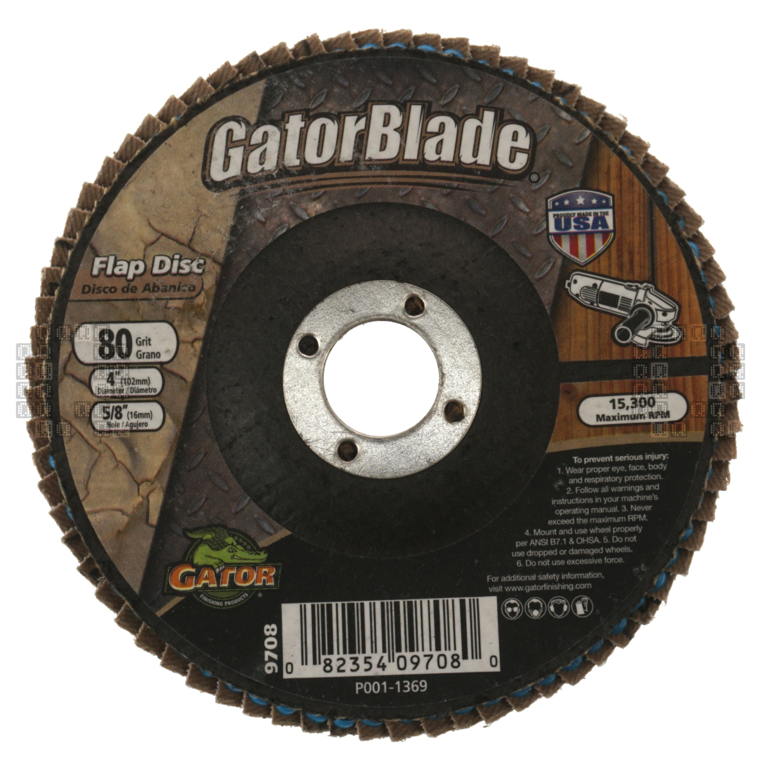 Gator 9708 4" Zirconium Oxide Abrasive Flap Disc, 5/8" Arbor, 80 Grit