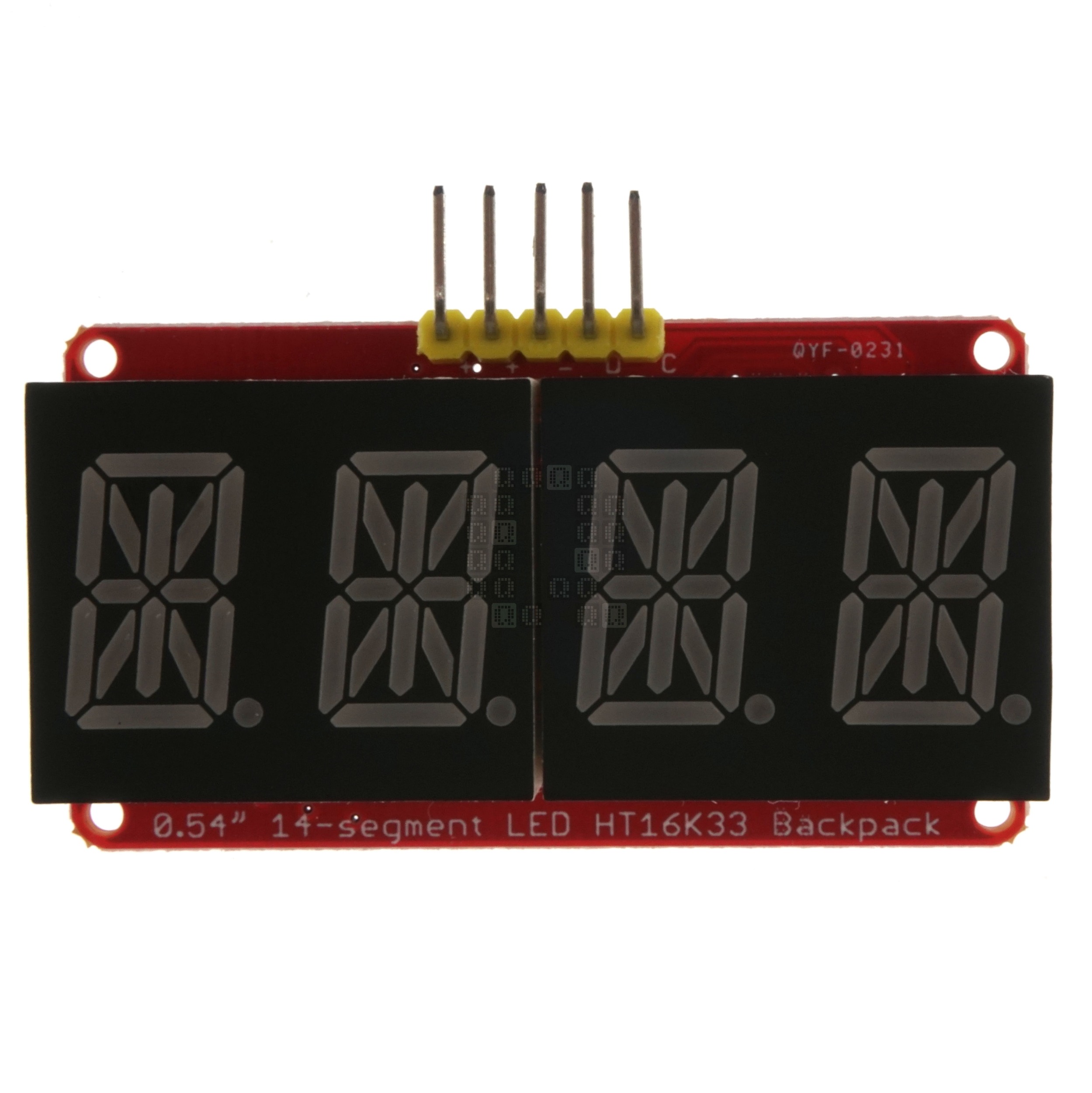 HT16K33 0.54" 4-Digit Alphanumeric 14-Segment LED Display, Green, 3.3VDC/5VDC