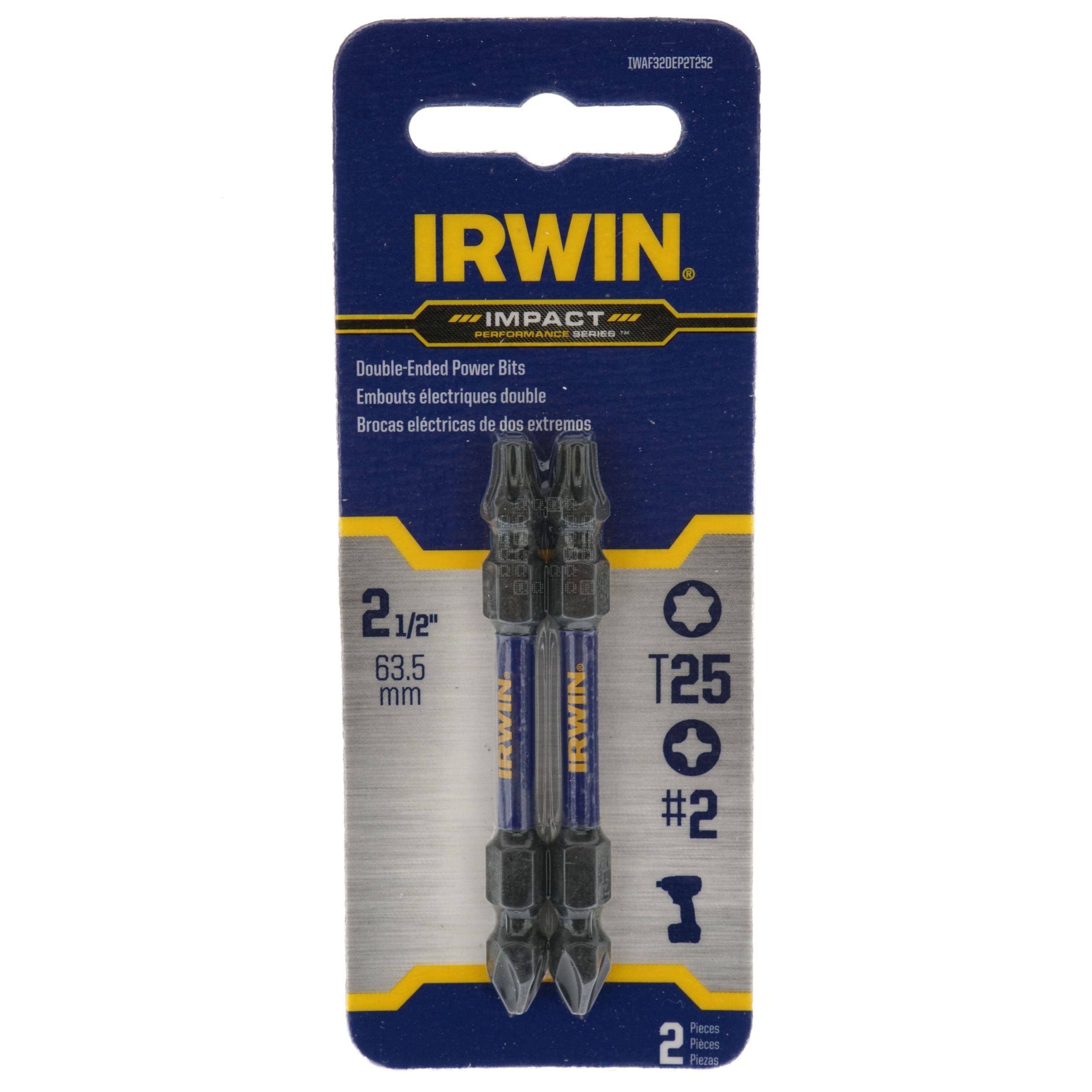 Irwin IWAF32DEP2T252 T25/#2 Phillips Double-Ended Impact Power Bits, 2-Pack, 2-1/2" Length