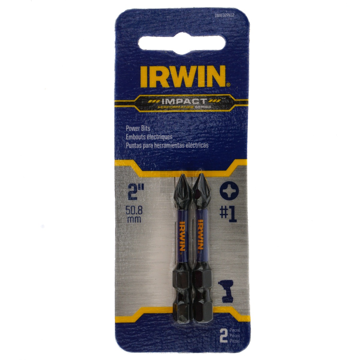 Irwin IWAF32PH12 #1 Phillips Impact Power Bits, 2" Length, 2 Pack