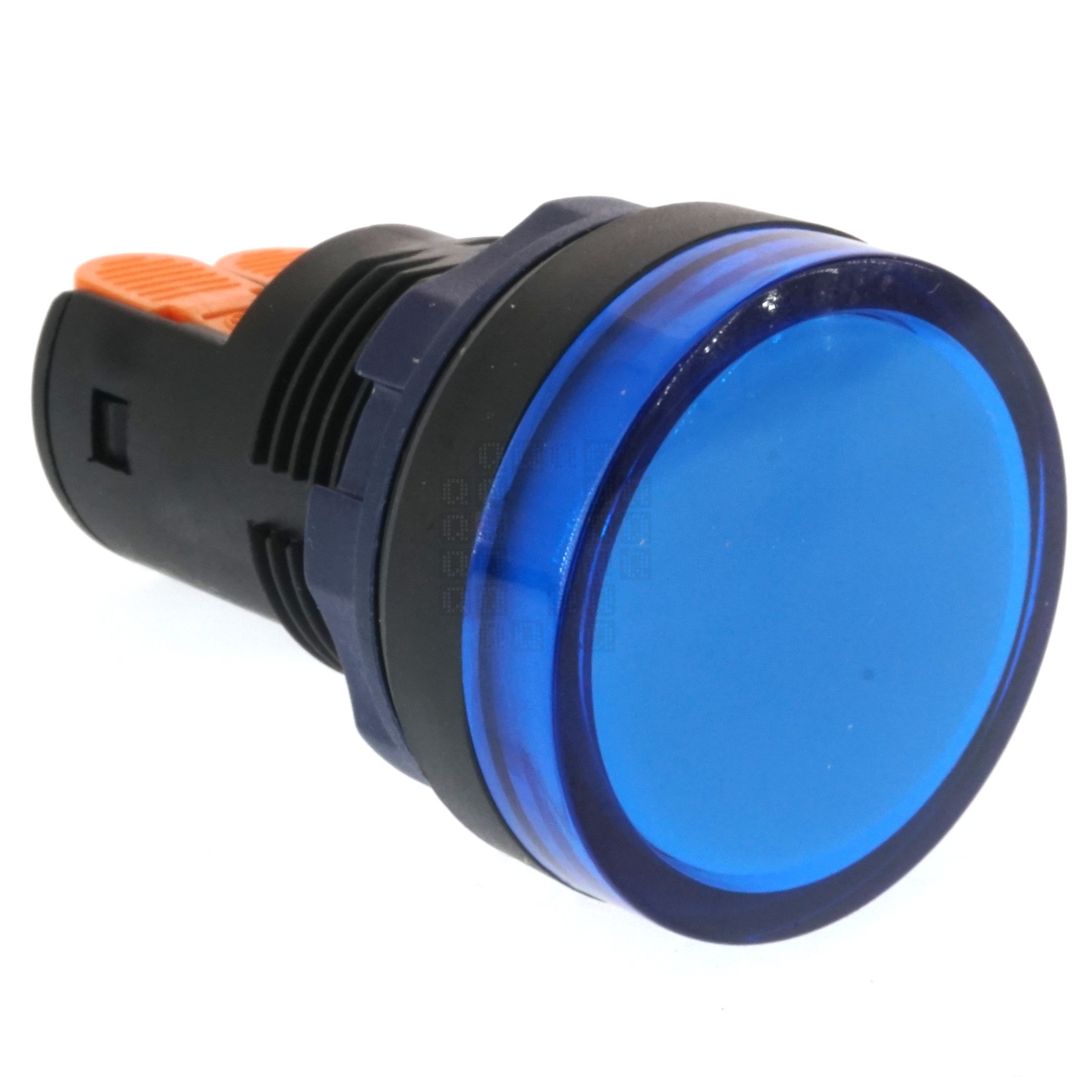 22mm Indicator Light, Blue LED, 9-24V, Blue Diffused Flat Head, Black Ring