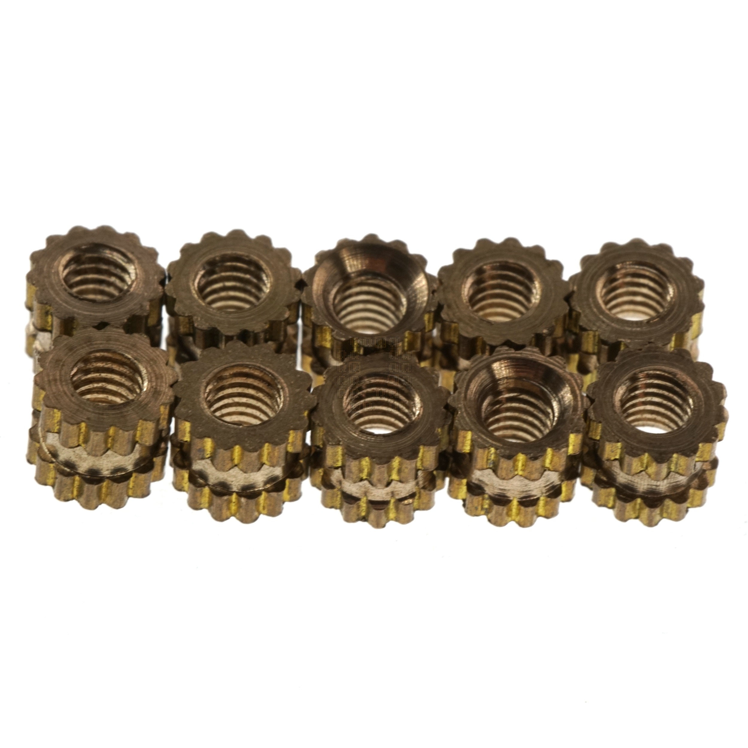 M2-0.40 Brass Injection Molding Knurled Nut, 3.5mm OD, 3mm Height, 10-Pack