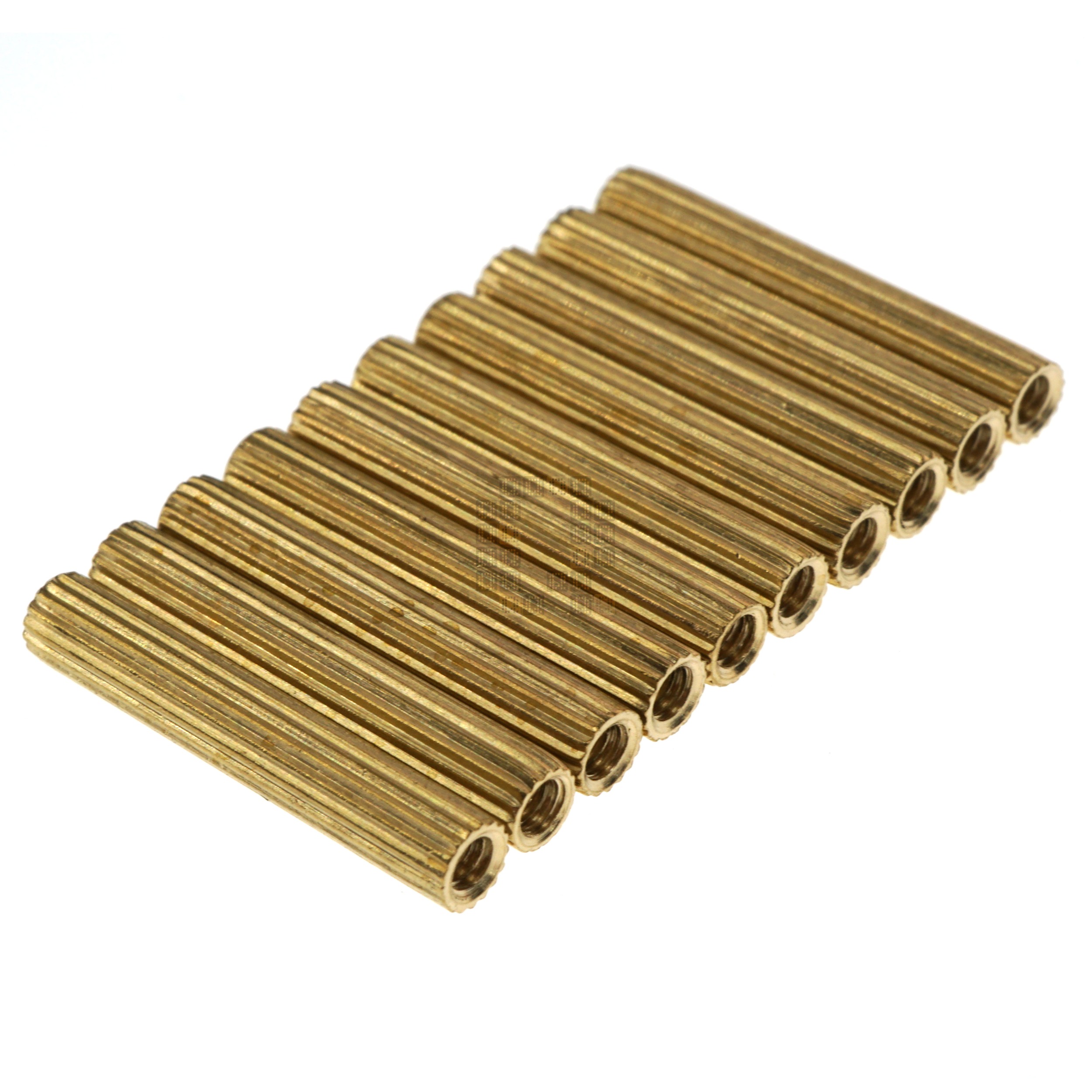 M2-0.40 x 18mm Brass Standoff, Female to Female, Knurled Outside, 10-Pack