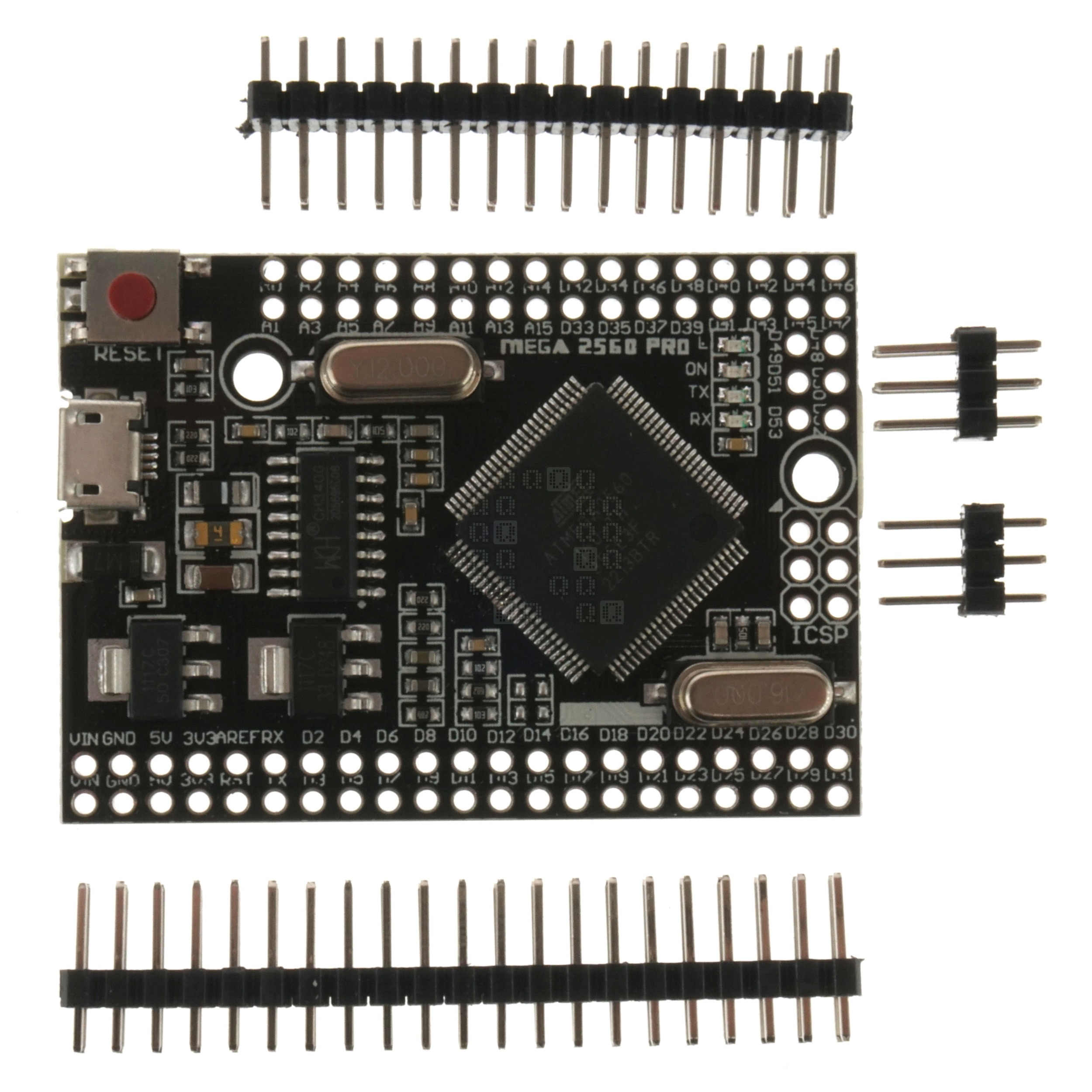 MEGA 2560 Pro Microcontroller Black Circuit Board with Male Pin Headers, CH340G / ATMEGA2560-16AU