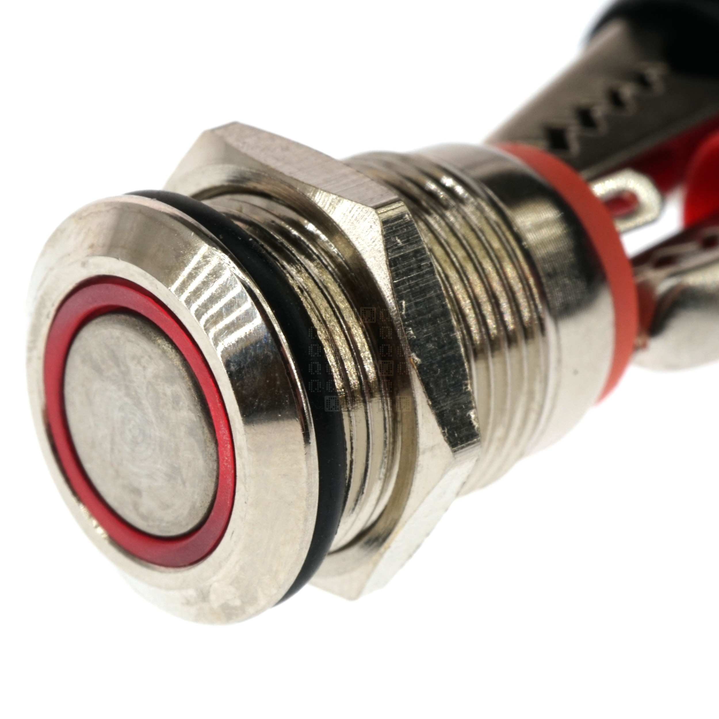 12mm Threaded Metal Pushbutton, Momentary, Red LED, 12-24VDC, IP65, SPST, Lighted Ring/Circle