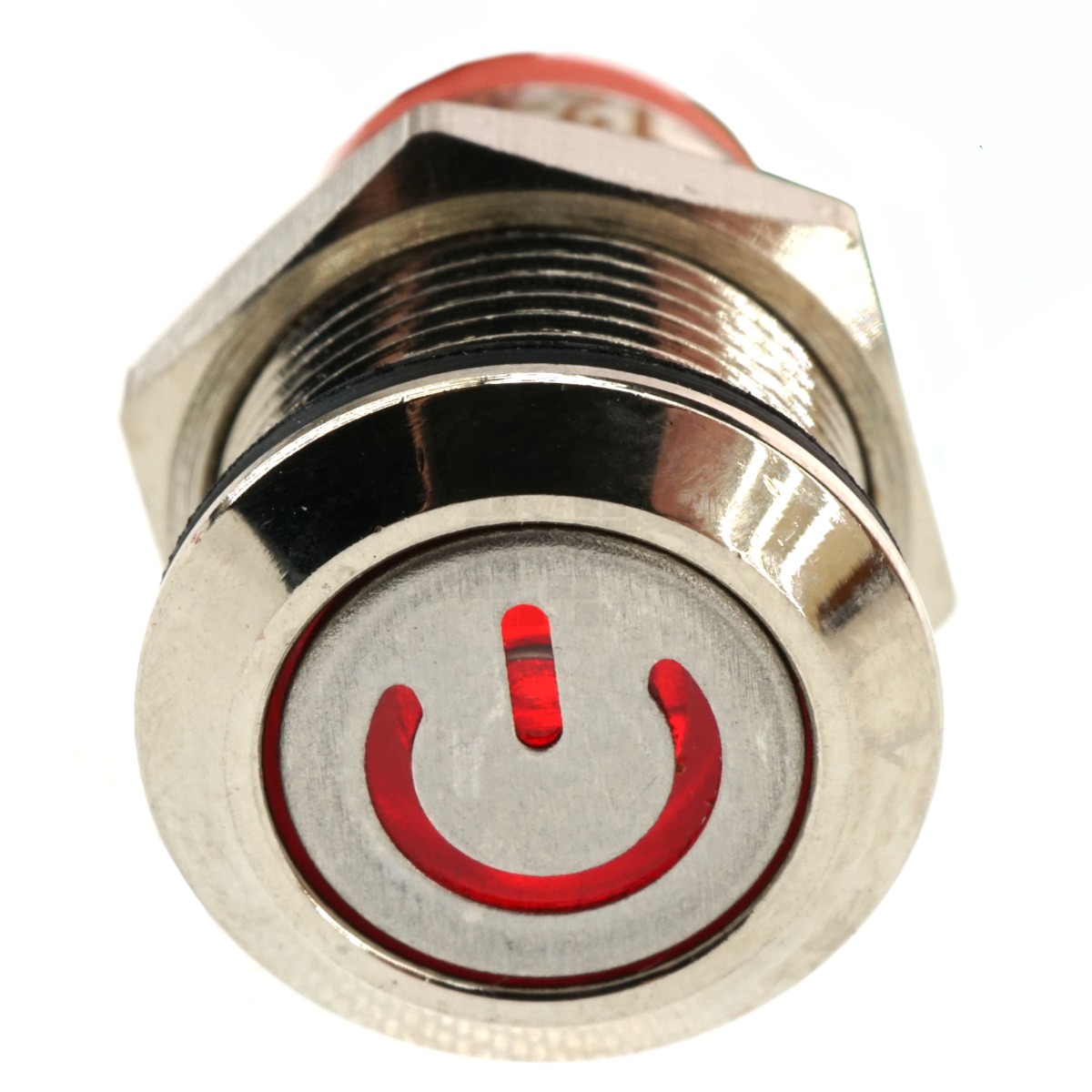 12mm Threaded Metal Pushbutton, Momentary, Red LED, 12-24VDC, IP65, SPST, Power