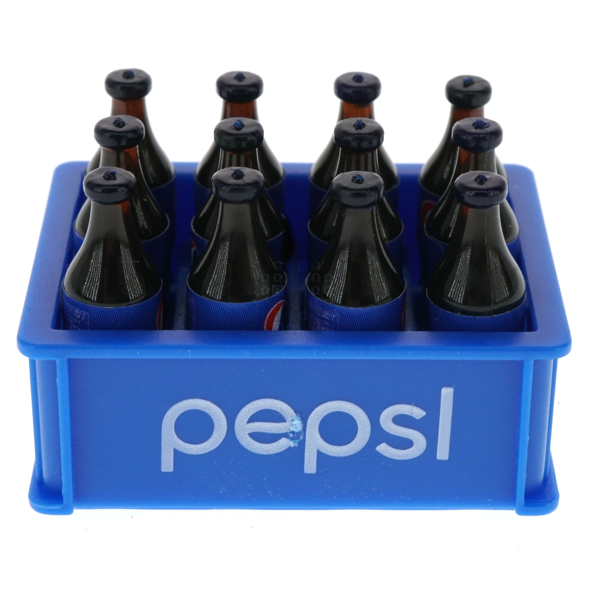 1:12 Scale, 12 Miniature Pepsl Resin 'Glass' Bottles in Plastic Carrying Case