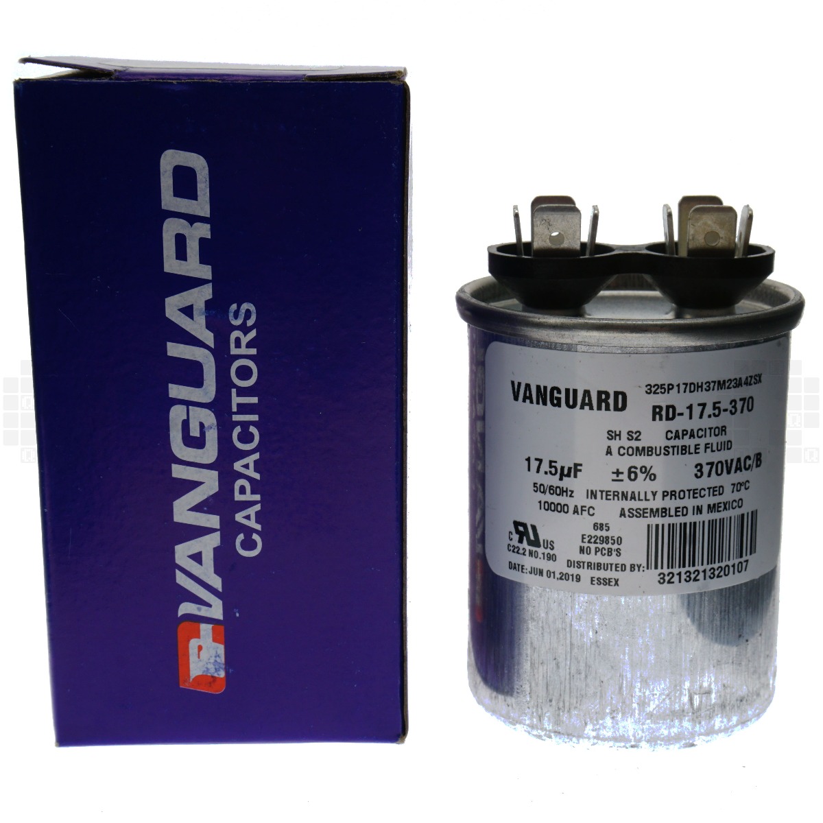 Vanguard RD-17.5-370 Electric Motor Run Capacitor, 17.5 uF, 370 VAC 50-60Hz