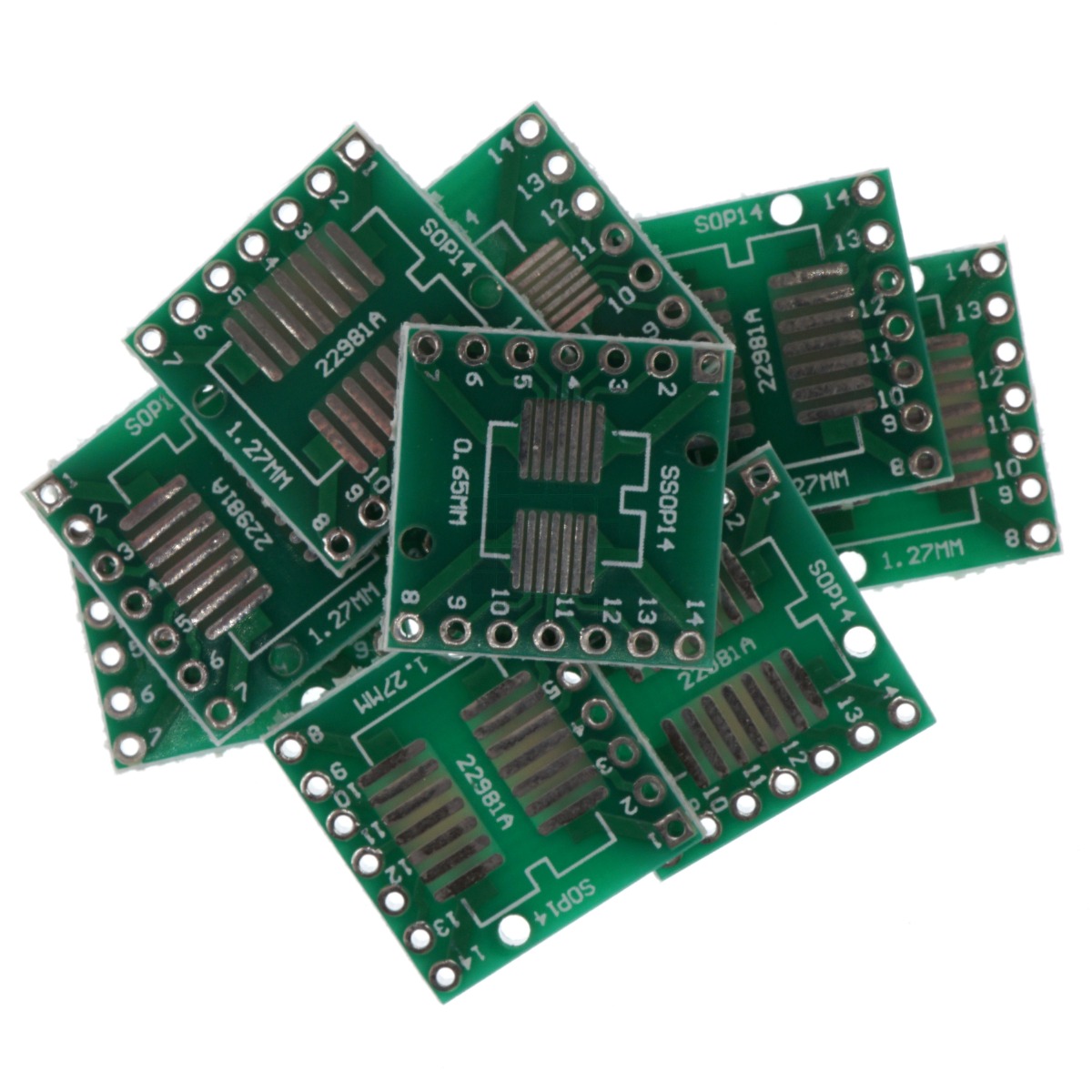 SOP14 0.65mm SSOP 1.27mm to DIP14 IC Adapter Converter Circuit Board PCB, 10 Pack