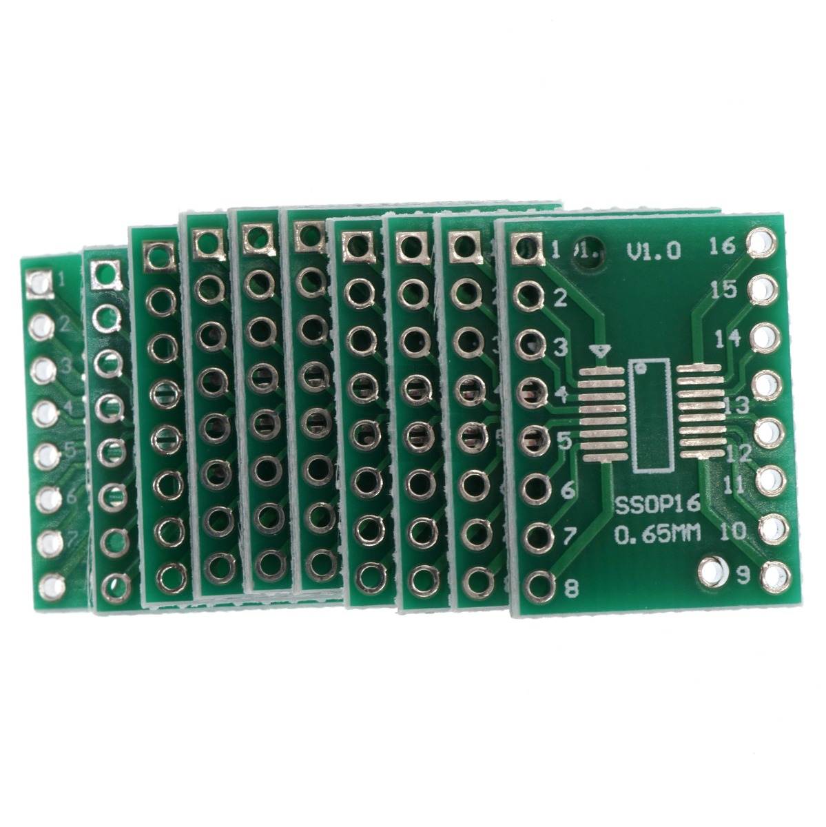 SOP16 SSOP16 DIP16W Adapter Printed Circuit Board PCB, 0.65/1.27mm Pitch, 10-Pack