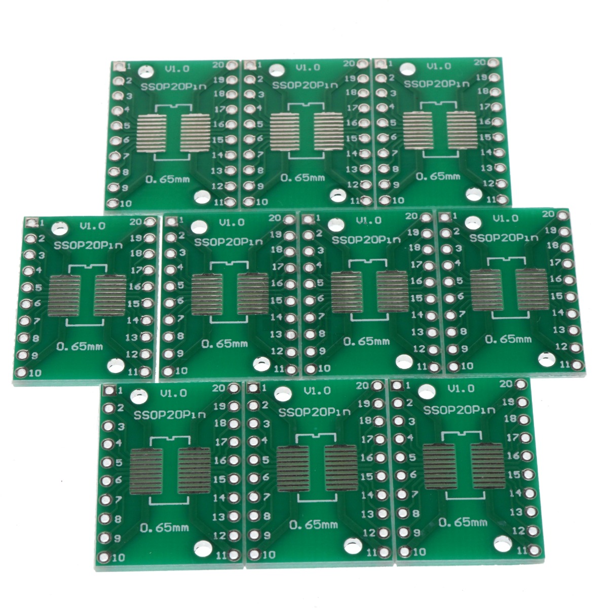 SSOP20 SOP20 DIP20 Adapter Printed Circuit Board PCB, 0.65/1.27mm Pitch, 10 Pack