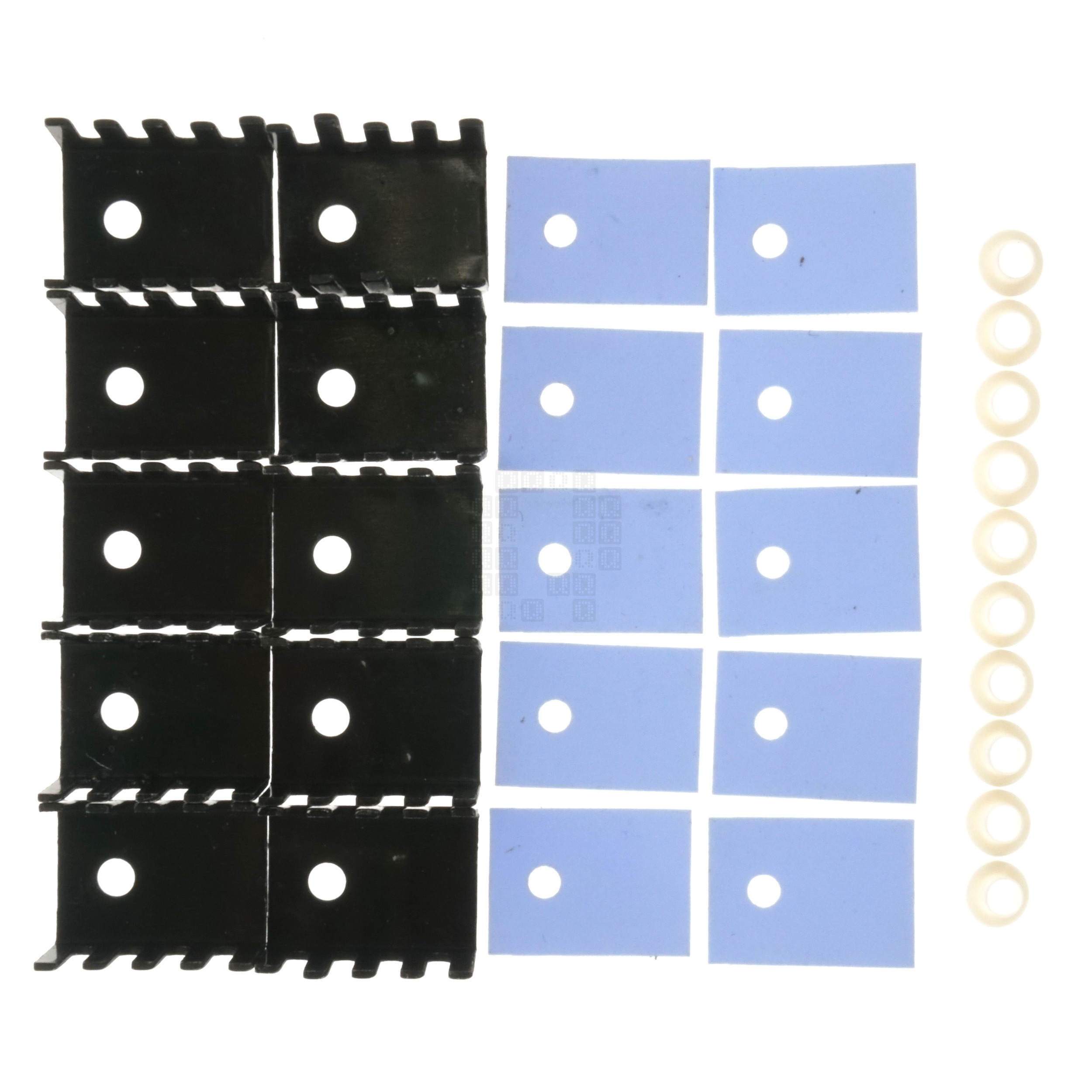TO-220 Black Aluminum Heatsink Set with Bushings and Thermal Pads, 19x15x10mm, 10 Pack