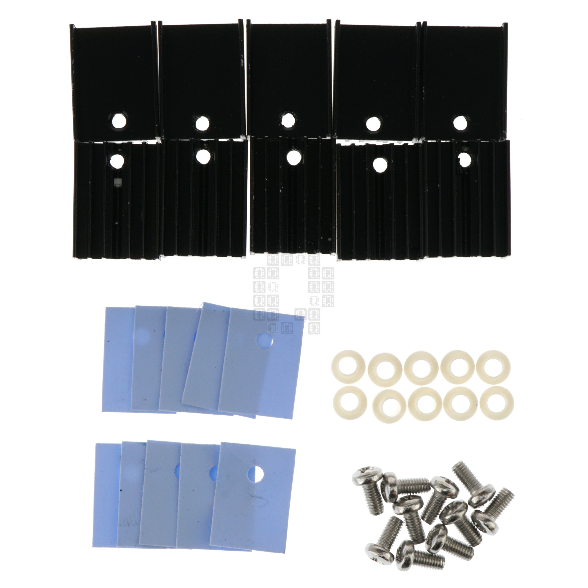TO-220 Black Aluminum Heatsink Set with Bushings, Pads & Screws, 20x15x10mm, 10 Pack