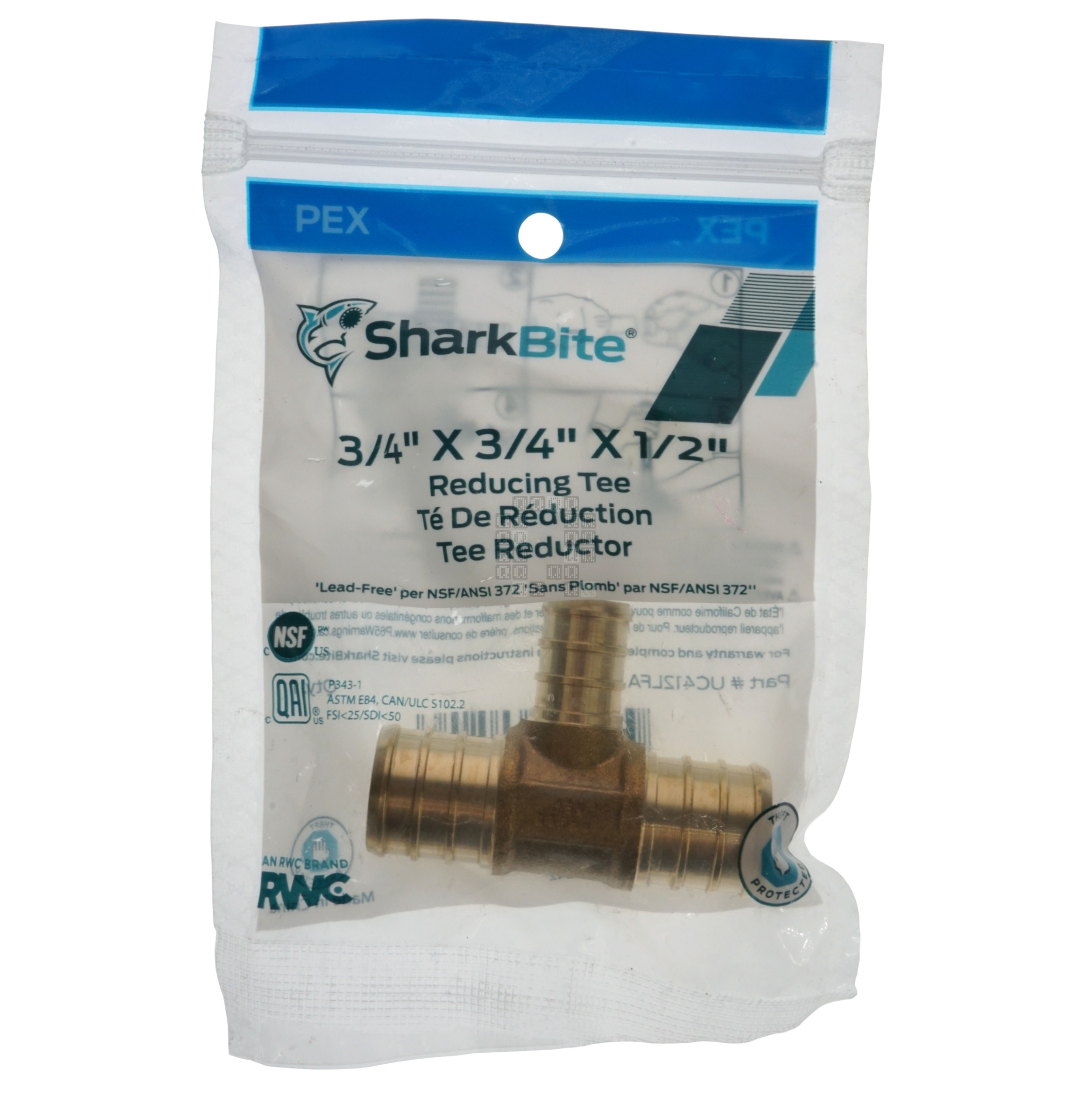 SharkBite UC412LFA 3/4" x 3/4" x 1/2" PEX Hose Barb Reducing Tee Fitting Adapter, Lead Free Brass