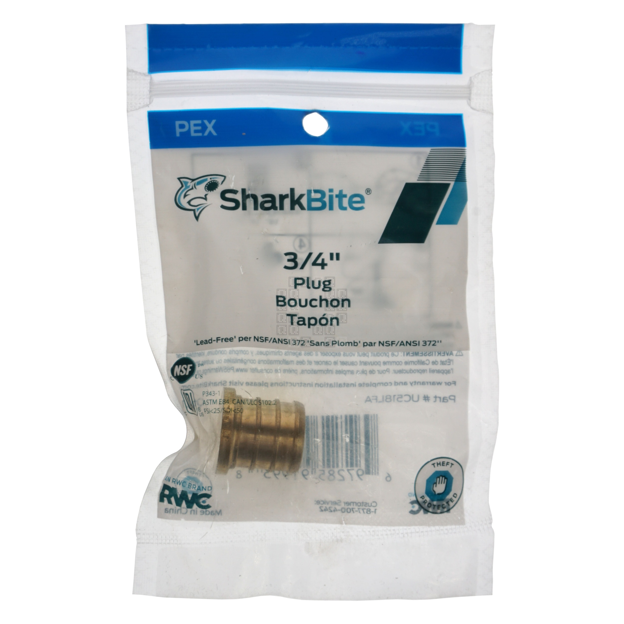 SharkBite UC518LFA 3/4" PEX Hose Barb Pipe Plug, Lead Free Brass