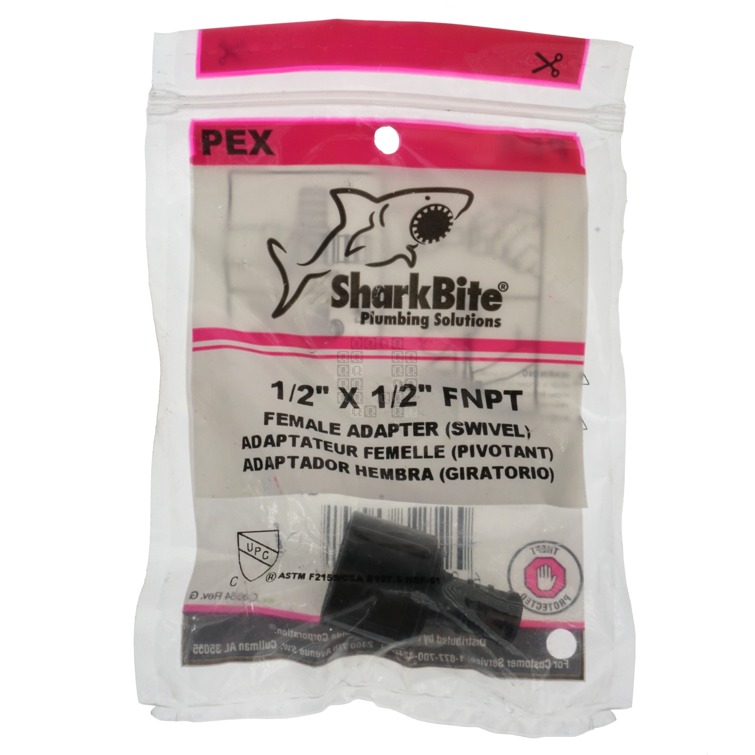 Sharkbite UP526A 1/2" PEX Hose Barb x 1/2" Female NPT Swivel Adapter, Black