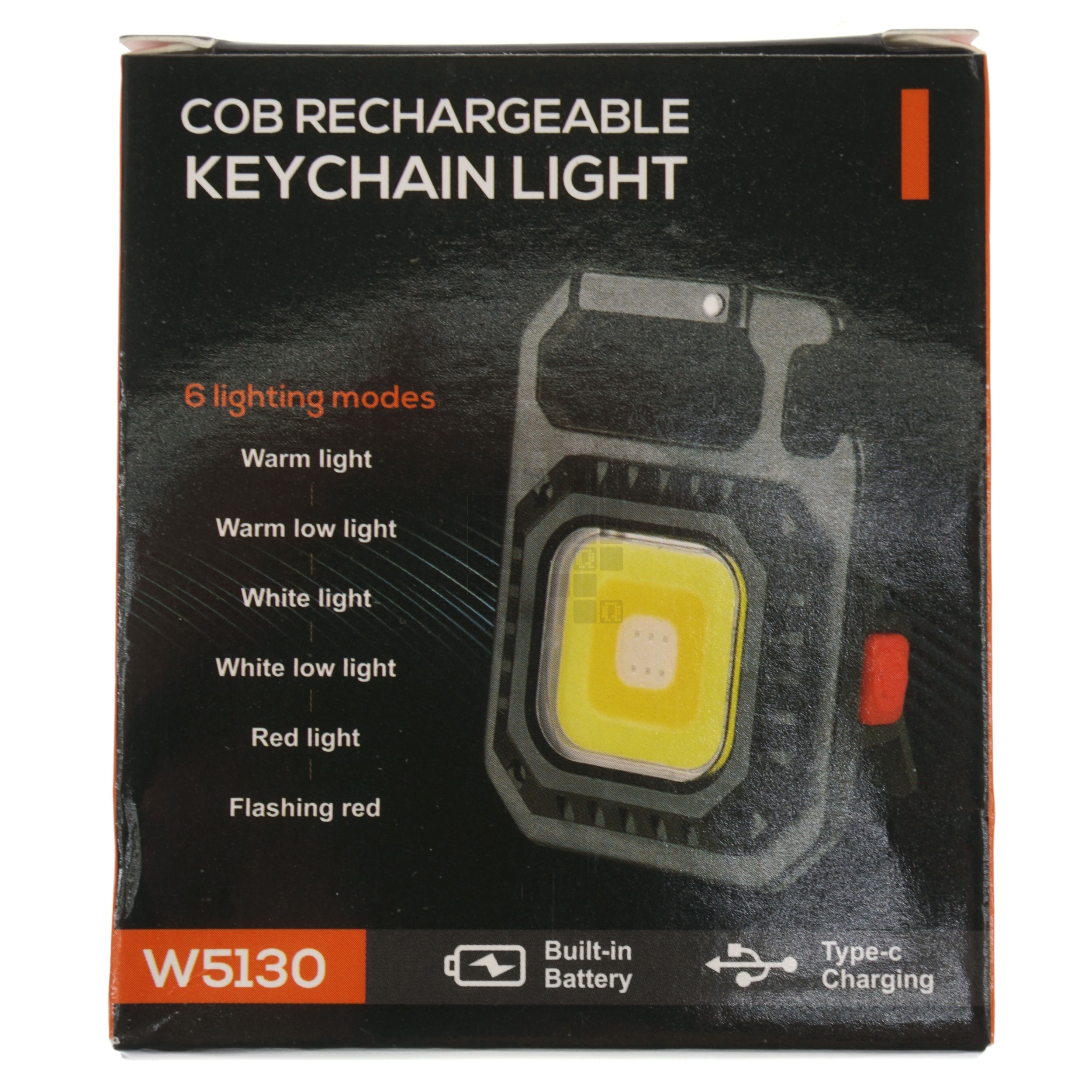 Multifunction White /Red Strobe Keychain Mini COB LED Light, USB-C Charging
