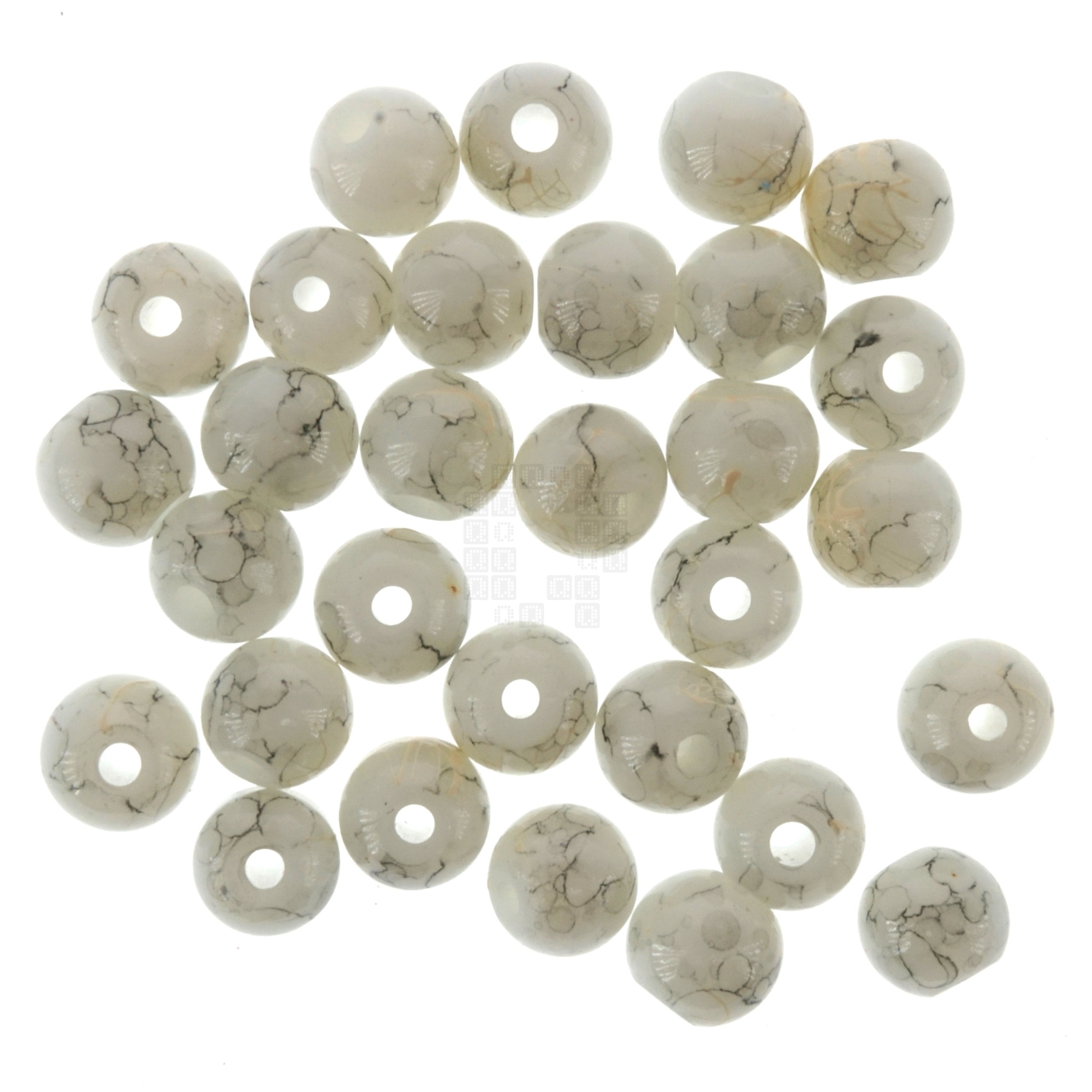 White Marble 8mm Loose Glass Beads, 30 Pieces