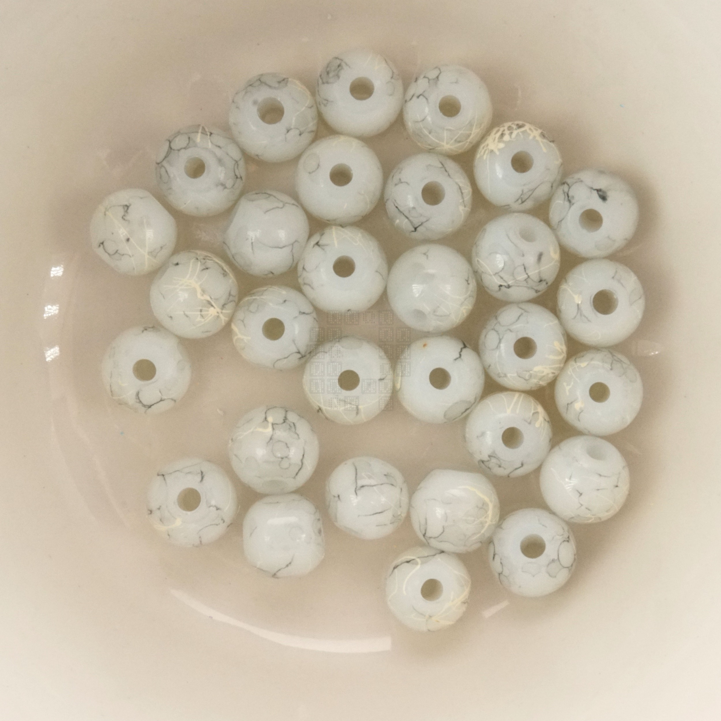 White Marble 8mm Loose Glass Beads, 30 Pieces